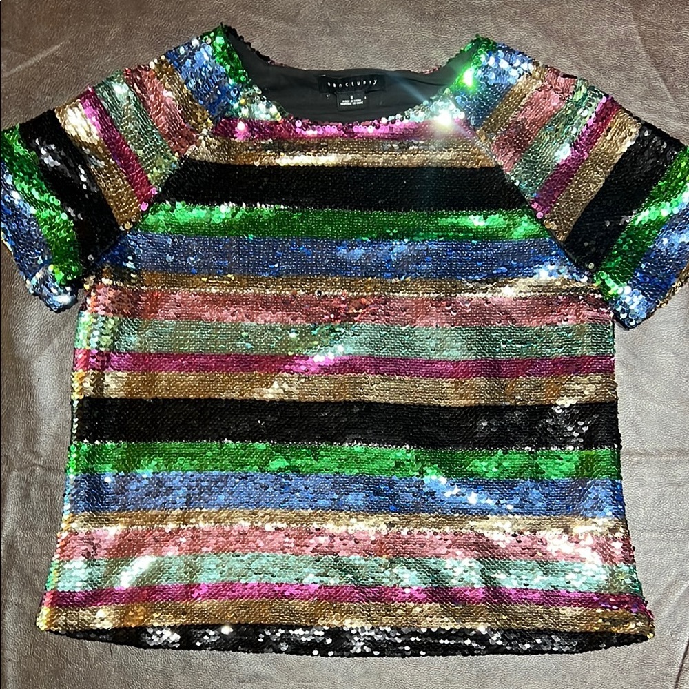 Sanctuary Green and Blue Sequin Short Sleeve Tee